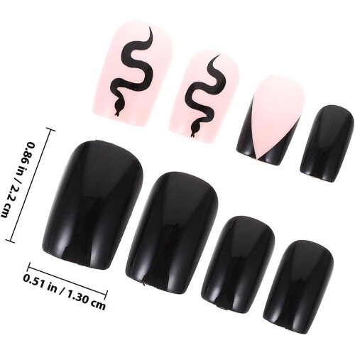 24pcs Black Snake Pattern Press on Nails Set for Women Detachable False Nail Tips 1