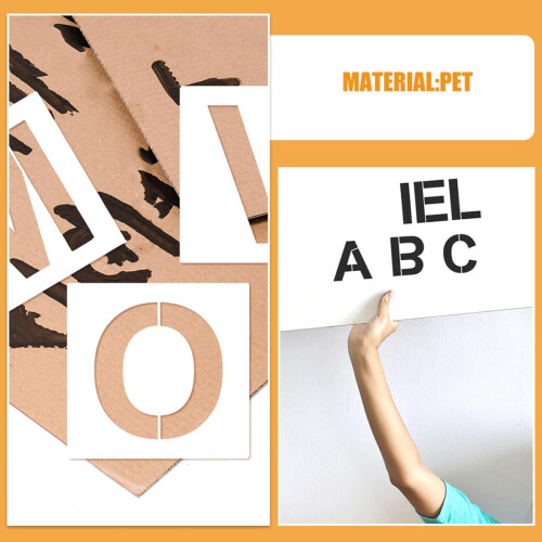 Stencils de alfabeto de letra de plástico reutilizável de 72pcs e modelos de número 3 polegadas para pintura 2