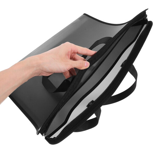 Borsa portadocumenti portatile in plastica 8k con maniglia a cerniera, custodia nera