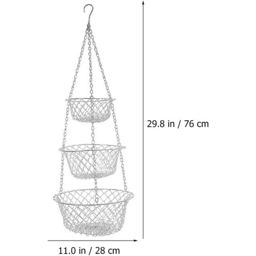 3 Pcs 3 Tier Hanging Basket Kitchen Wall Basket Silver Iron Wire 1