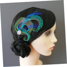 Clip de cabelo de pluma de pavão Fascinador Pin decorativo azul para mulheres Acessório de cocktail da festa do chá