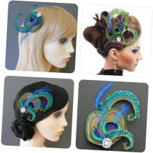 Fermaglio per capelli con piuma di pavone, blu, decorativo, per donna, ideale per tea party e cocktail party.