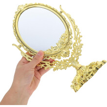 Vintage make-upspiegel van glas met 360 draaibare ovale spiegel, dubbelzijdig en ruimtebesparend ontwerp.
