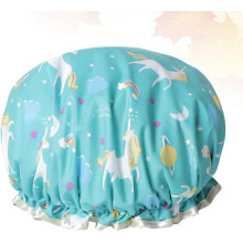 Bonnet de douche imperméable double couche pour femme, motif licorne bleue