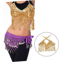 Paillettenbesetztes Tube-Top, glänzender Quastenrock, Damen-Bauchtanz-Outfit, Gold