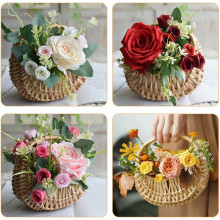 2 Stück gewebte Blumenkörbe mit Griffen, dekorative Aufbewahrungs- und Blumenarrangementkörbe