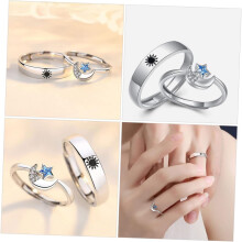 Partnerring-Set „Sonne und Mond“ mit offenem Design und blauem Kristallstern-Akzent, verstellbare Partnerringe für Verliebte