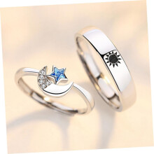 Partnerring-Set „Sonne und Mond“ mit offenem Design und blauem Kristallstern-Akzent, verstellbare Partnerringe für Verliebte