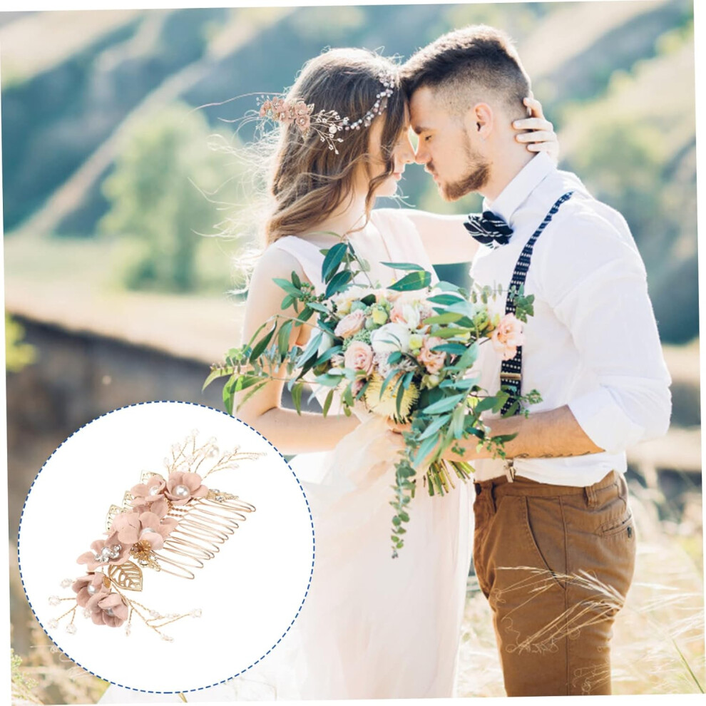 Hkhbjs Pink Bridal Hair Comb Rhinestone Wedding Hair Accessory Alloy Bride Hairpiece For Bridesmaids Wedding Ceremony