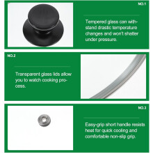 Visueller Topfdeckel aus gehärtetem Glas, 10,5 Zoll, Edelstahlringrand, rutschfester Griff, ideal zum Kochen in der Küche