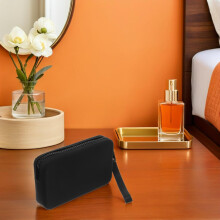 Saco de maquiagem portátil pequeno impermeável do silicone com zíper, bolsa do organizador cosmético quadrado preto