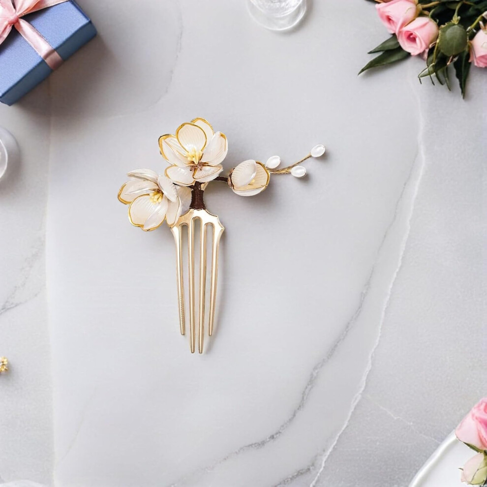 Hkhbjs 2Pcs Vintage Lotus Flower Hair Comb Prong Metal Side Comb Chinese Traditional Hairpin