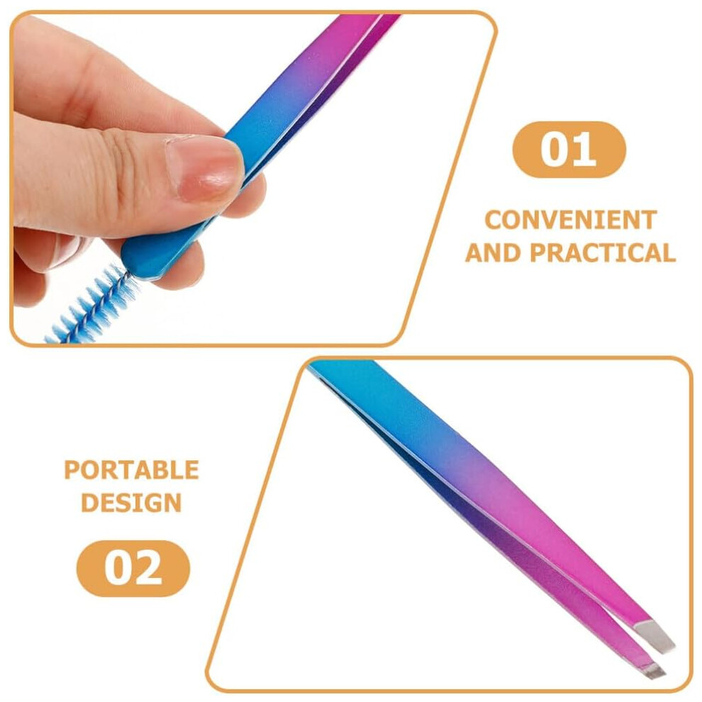 Hkhbjs 2Pcs Portable Eyebrow Tweezers Stainless Steel Professional Beauty Tool With Integrated Brush