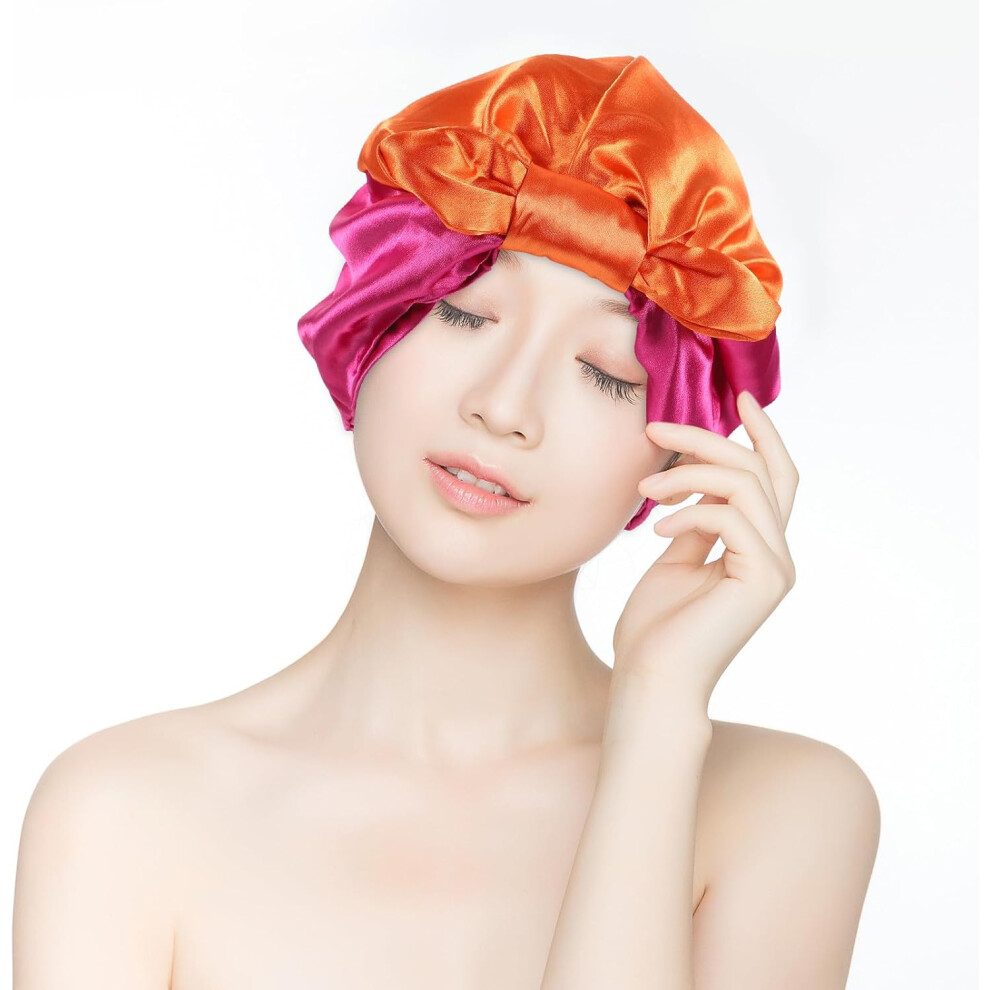 Hkhbjs Satin Sleeping Bonnet For Women, Elastic Non-Slip Hair Cap For Curly Hair, Fashionable Colorblock Sleep Hat Suitable For Night Use