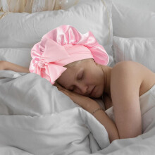 Bonnet de bain turban en satin pour femme avec nœud papillon et large bande réutilisable