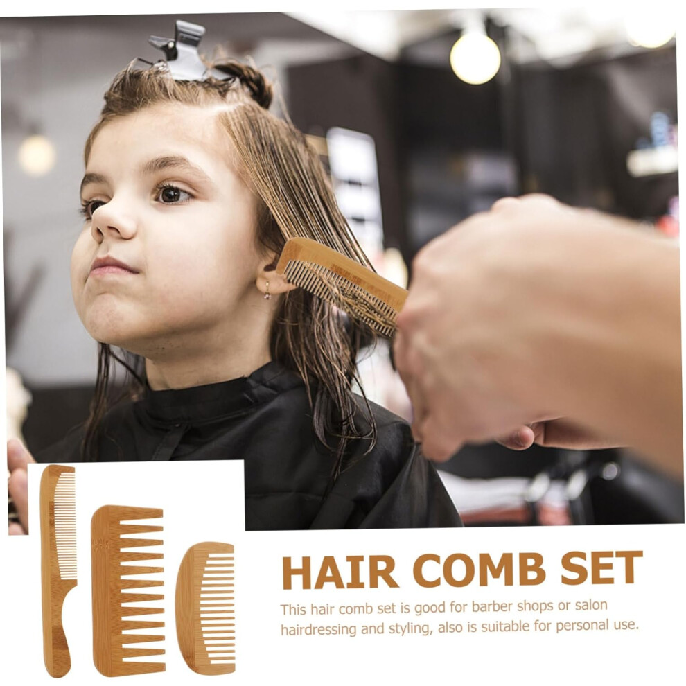 Hkhbjs Unisex 3 Pieces Bamboo Hair Combs Set, Wide And Fine Tooth Natural Bamboo Beard And Hair Styling Combs
