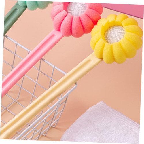 Silicone Long Handle Back Scrubber Yellow Sponge Exfoliating Bath Brush 2