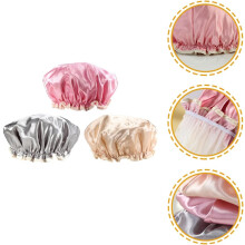 Lot de 3 bonnets de douche réutilisables en satin, anti-poussière, pour femmes, pour garder les cheveux au sec sous la douche.