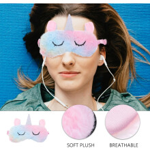 Antifaz de felpa para dormir con adorable diseño de unicornio. Cómodo antifaz para viajes, hogar y dormitorio.