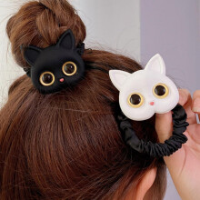 4 elastici per capelli a forma di gatto, fermacoda, graziosi accessori per capelli per donne e ragazze, neri e bianchi