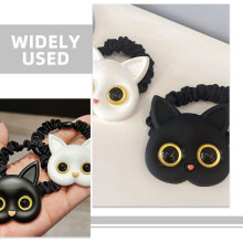 4er-Pack Haargummis mit Katzenmotiv, elastische Zopfhalter, niedliche Haarbänder, Haaraccessoires für Damen und Mädchen, Schwarz-Weiß