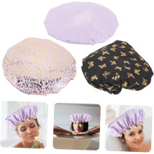 Lot de 3 bonnets de douche décoratifs pour femmes, réutilisables, pour cheveux longs, bouclés et épais.