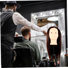 Realistische oefenhoofd van echt mensenhaar voor het oefenen van haarstyling, pruikenhoofd voor vlechten, stylen en krullen.