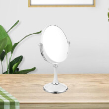 Make-upspiegel, cosmetische spiegel met stabiele voet, vergrootglas, roestvrij staal en PP-materiaal.