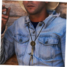 Justerbart skinnbolo-slips med western-cowboyhatt-anheng til menn, vintage-halsbånd for fritids- og formell bruk
