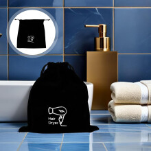 1 Stück Haarstyling-Werkzeugbeutel aus weichem Samt mit Kordelzug für Haartrockner, Styling-Werkzeuge, tragbare Aufbewahrung für Reisen, Schwarz