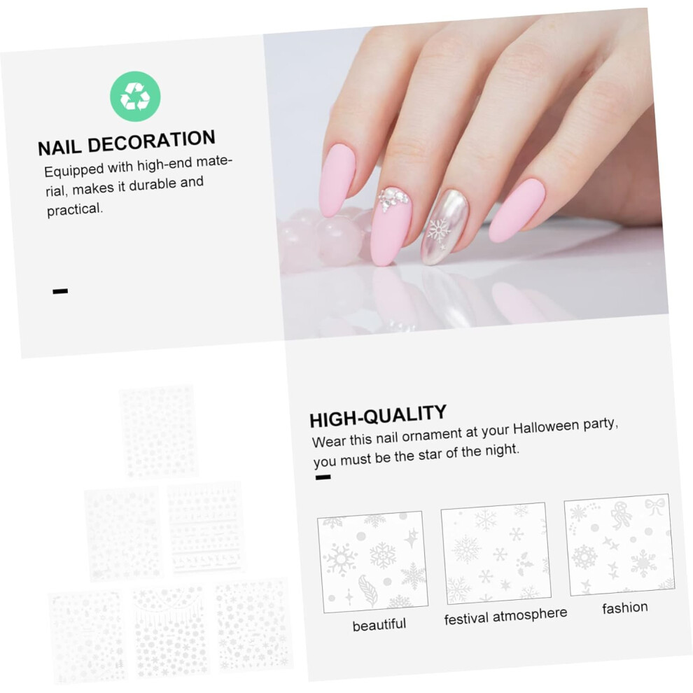 Hkhbjs 6Sheets White Christmas Snowflake Fingernail Decals Nail Art Stickers Nail Accessories For Diy Party Supplies
