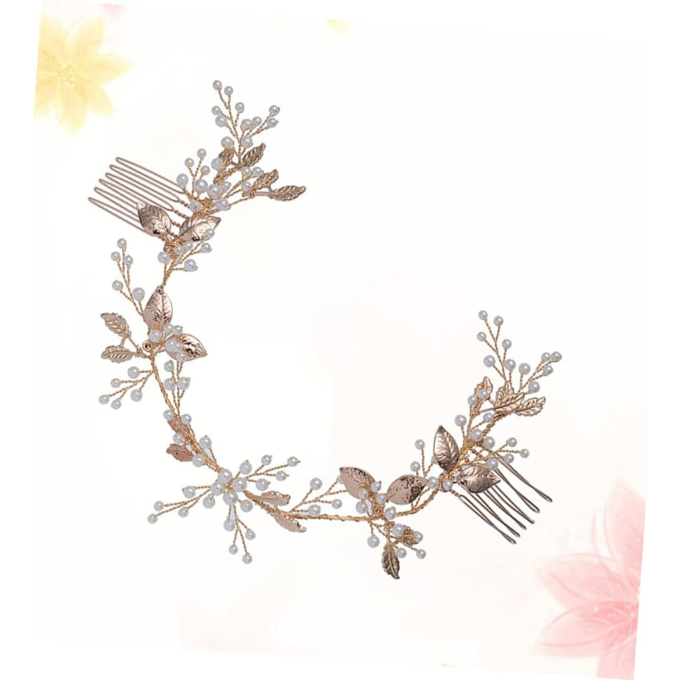 Hkhbjs Golden Bride Hair Comb Lifelike Leaves And Artificial Elegant Alloy Hair Accessories