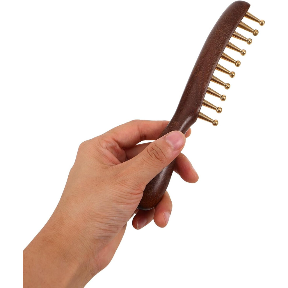 Hkhbjs Unisex Dark Sandalwood Wooden Broad Tooth Comb With Copper Teeth Head Massage Scalp Meridian Brush Manual Massager Tool