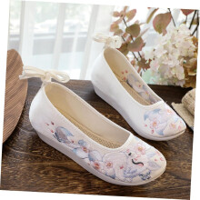 Ethno-Hanfu-Schuhe für Damen mit schrägem Absatz und dicker Sohle, bestickt mit Seide