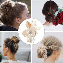 Gouden bladmotief haarspeld voor vrouwen, bruidsaccessoire, haarclip met decoratief bloemenontwerp voor bruiden.