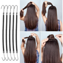 20 elastici regolabili per capelli con ganci per donna, neri, per coda di cavallo.