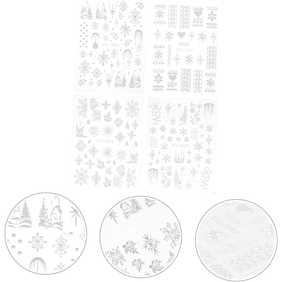 Hkhbjs 4 Sheets Embossed Snowflake Nail Stickers For Manicure Diy Nail Art Stickers Snowflake Decals For Christmas