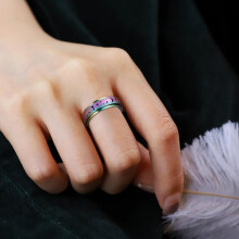 Fidget Relief Spinner Ring für Damen, Titan-Edelstahl-Spinnerring mit buntem Mondmotiv