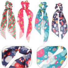 4er-Pack Haargummis mit Weihnachtsschleife, Haarringe, elastisches Seil, Pferdeschwanzhalter, Accessoires für Weihnachtsfeiern