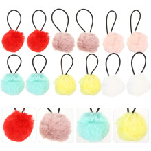 12er-Set elastische Haargummis mit Pompons, flauschige Haargummis mit weichen Pompons für die Schule