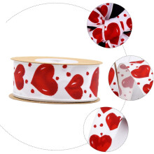 Polyesterbandrolle mit rotem Herzmuster, rotes dekoratives Band für Valentinstag und Hochzeiten