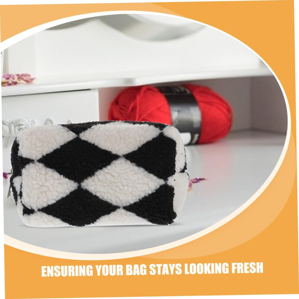 Hkhbjs 2Pcs Checkerboard Pencil Bag Cosmetics Bag Travel Pouch Plush Makeup Case Zipper Pouch