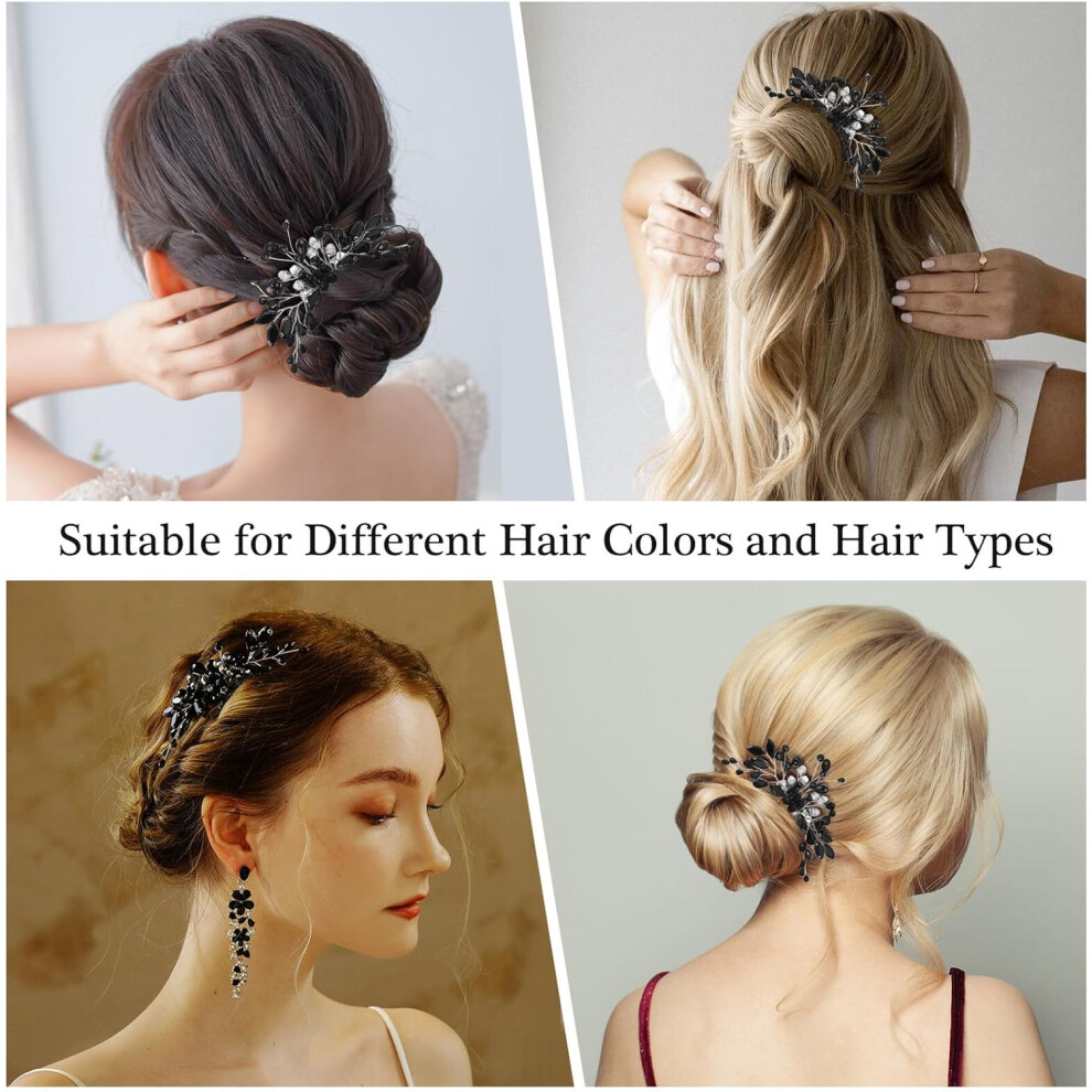 Hkhbjs Black Crystal Bridal Hair Comb Rhinestone Embellishments Wedding Hair Side Comb For Brides For Wedding And Special Occasions
