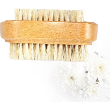 Cepillo de uñas de doble cara, herramienta de limpieza de uñas con mango de madera de haya y cerdas finas de jabalí blanco.