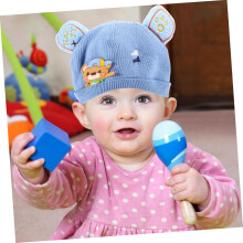 Baby wollen gebreide muts, warme wintermuts voor jongens en meisjes, blauwe katoenmix wintermuts