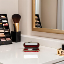 Estuche pequeño para maquillaje con forma de tarro de pintalabios floral y espejo