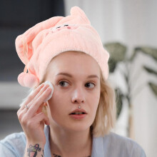 Trockenhaube aus Korallenfleece mit Cartoon-Schwein-Motiv, saugfähiges Haartuch für Jungen, Mädchen und Erwachsene, ideal zum Duschen und Baden.