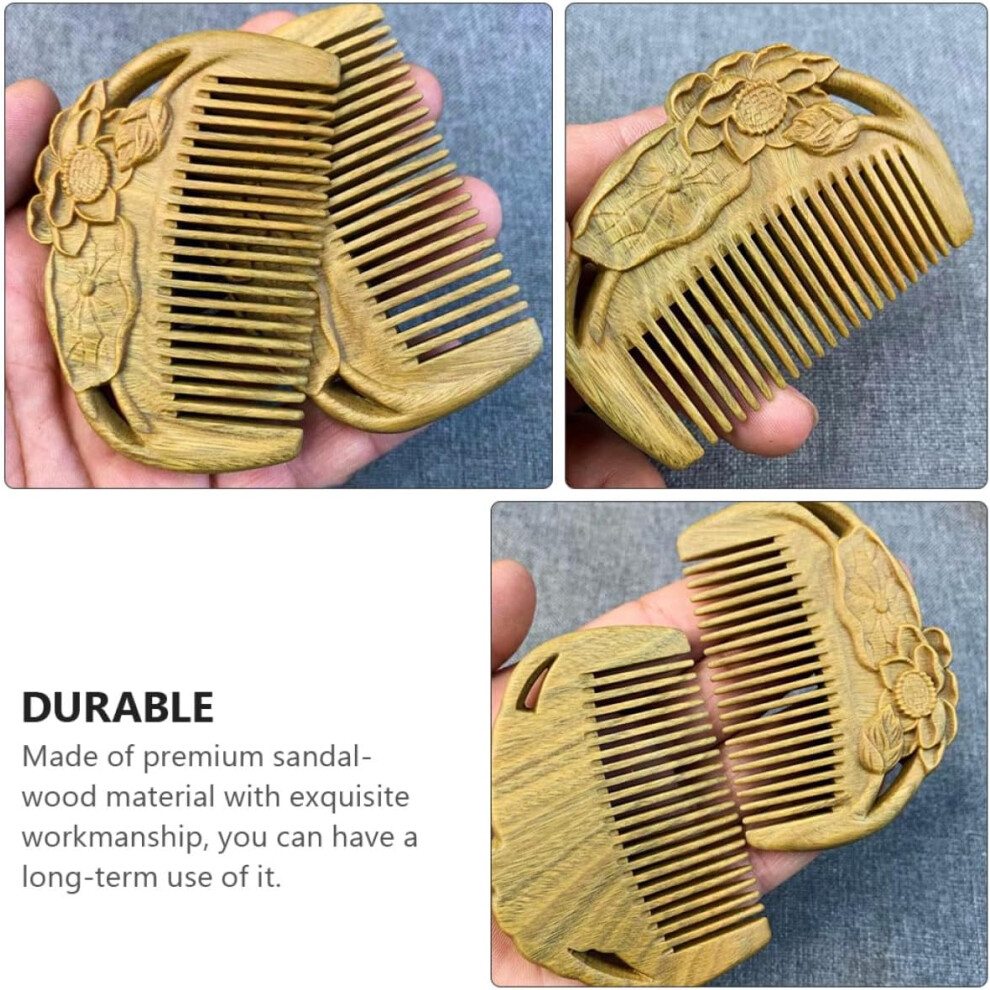 Hkhbjs Carved Lotus Sandalwood Hair Comb Anti-Static Scalp Massage Wooden Comb Hair Care Accessory