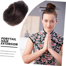 2pcs Ball Head Wig Realistic Fluffy Hairpiece for Parties Weddings Daily Use Includes Bun Maker and Hair Extension Scrunchies