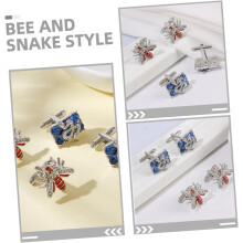 Boutons de manchette rectangulaires abeille en strass, 2 paires, accessoires de smoking pour homme, bijoux de costume.